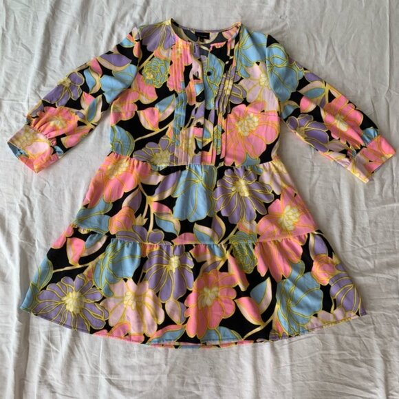 Who What Wear Long Sleeve Bright Floral Babydoll Long Sleeve Dress with Pockets - Picture 1 of 4